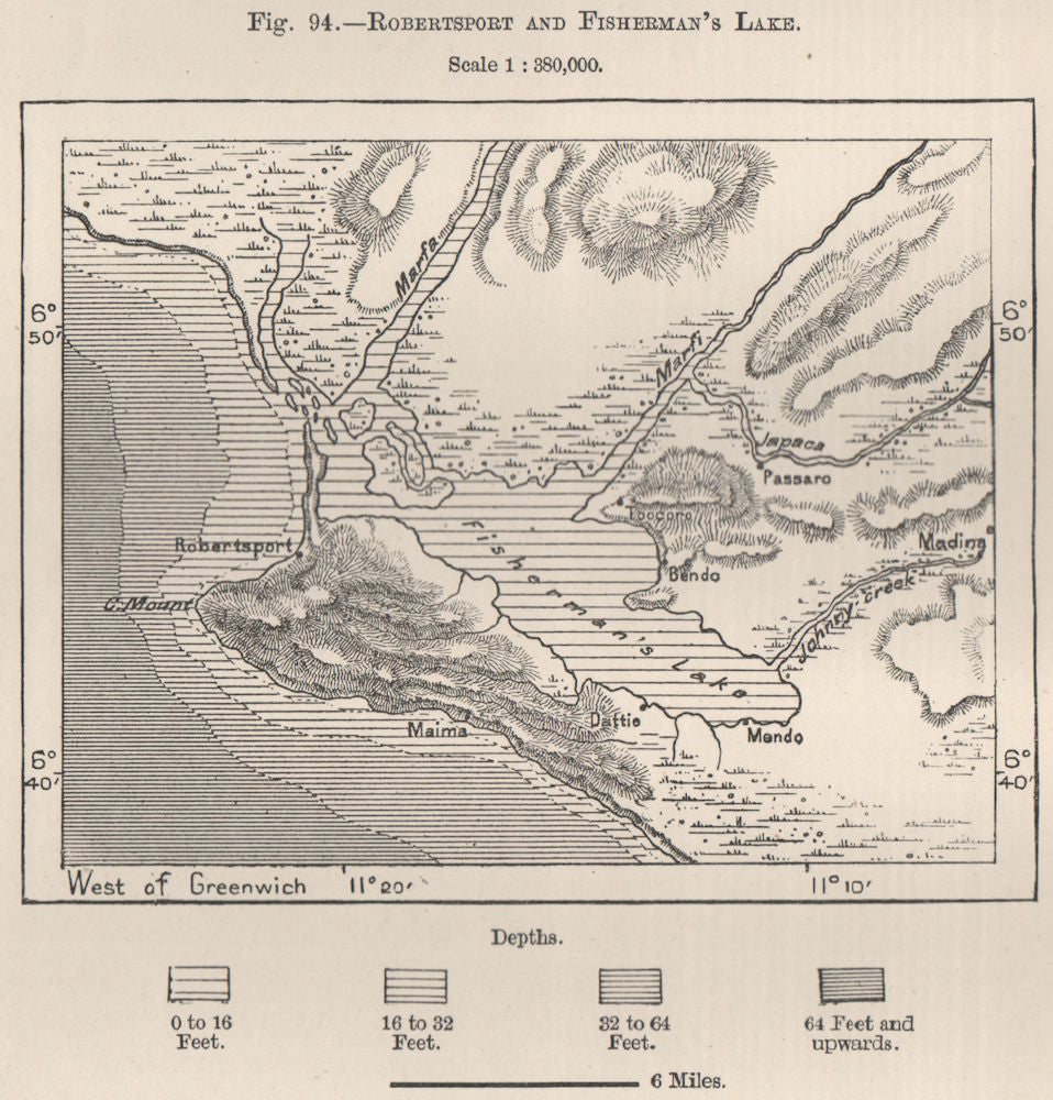 Robertsport and Fisherman's Lake (Lake Piso/Pisu) . Liberia 1885 old map